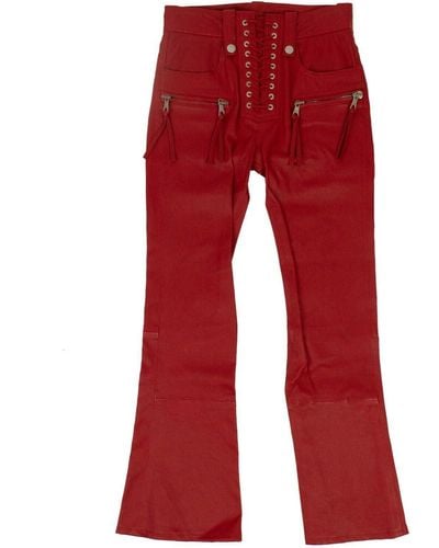 Unravel Project Leather Cropped Plonge Lace-up Pants - Red