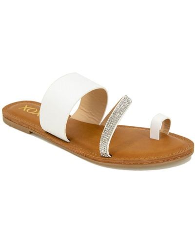 Xoxo Romila Faux Leather Rhinestone Slide Sandals - White