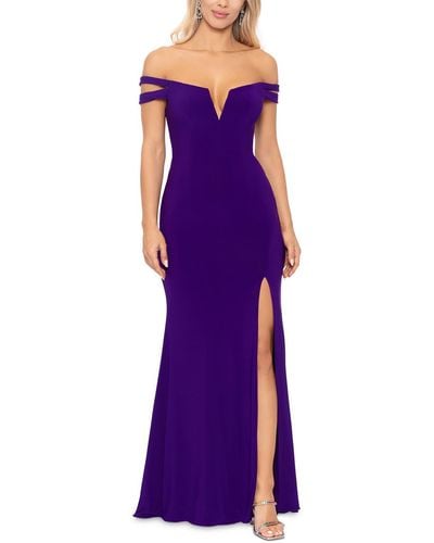 Aqua V Neck Cold Shoulder Formal Dress - Purple