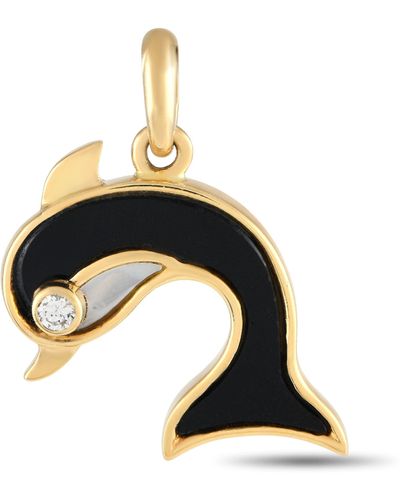 Van Cleef & Arpels 18k Yellow Gold Diamond, Onyx, And Mother Of Pearl Dolphin Pendant - Black