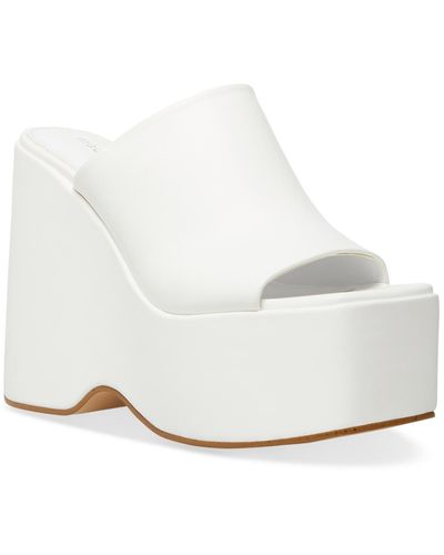 Madden Girl Shout Faux Leather Square Toe Wedge Sandals - White