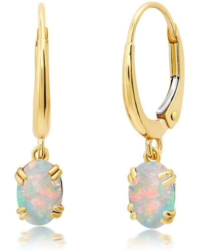 Nicole Miller 10k White Or Yellow Gold Oval Cut 6x4mm Gemstone Dangle Lever Back Earrings For - Metallic