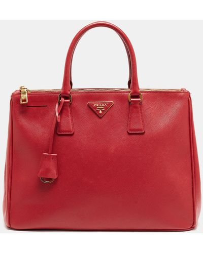 Prada Saffiano Leather Large Double Zip Tote - Red