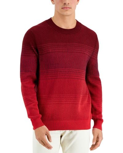 Alfani Ombre Stripe Crewneck Sweater - Red