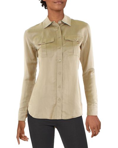 Lauren by Ralph Lauren Satin Collared Button-down Top - Natural