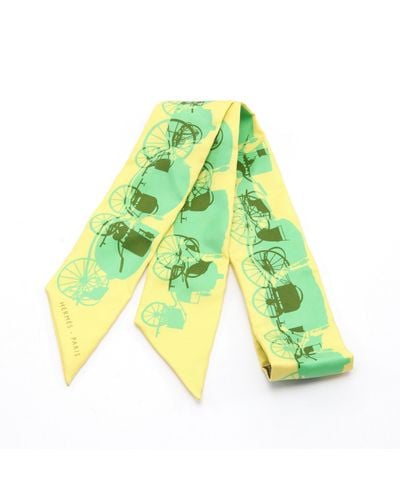 Hermès Twilly Ribbon Scarf Carriage Pattern Silk Light Color - Green