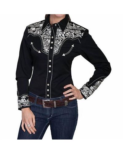 Scully Western Embroidered Snap Shirt In Black/silver