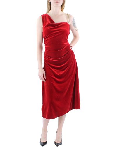 H Halston One Shoulder Midi Cocktail And Party Dress - Red