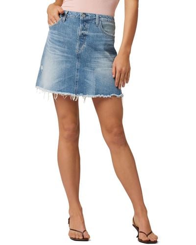 Joe's Jeans Frayed Hem Short Denim Skirt - Blue