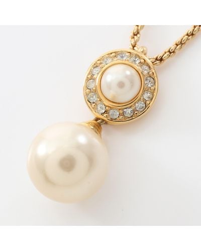 Dior Necklace Gp Fake Pearl Rhinestone Gold Offclear - Metallic