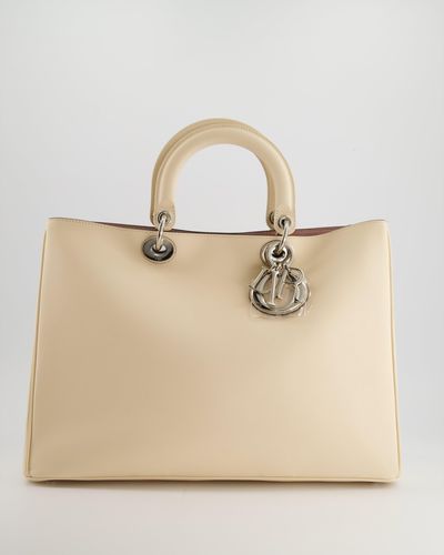 Dior Diorissimo Leather Top Handle Bag With Silver Hardware - Natural