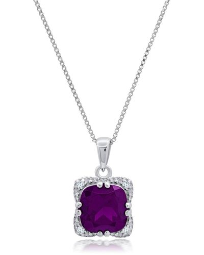 Nicole Miller Sterling Silver Cushion Cut Gemstone Square Pendant Necklace And Created White Sapphire Accents On 18 Inch Chain - Purple