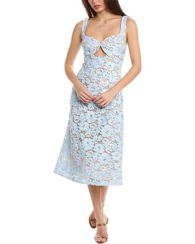 Michael Kors Embellished Floral Lace Cutout Silk-lined Midi Dress - Blue