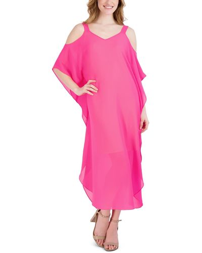 Signature By Robbie Bee Chiffon Cold Shoulder Midi Dress - Pink