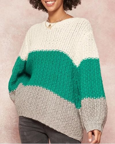 Promesa Oversized Colorblock Crochet Knit Sweater - Green