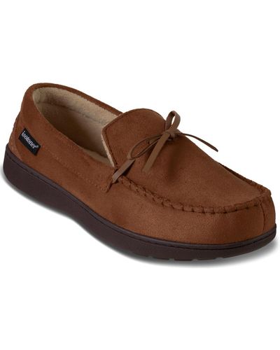 Isotoner Faux Suede Slip On Moccasin Slippers - Brown