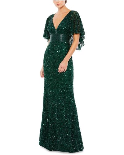 Mac Duggal Beaded Capelet Evening Dress - Green