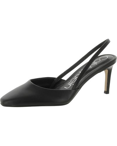 Calvin Klein Coreta Leather Square Toe Slingback Heels - Brown