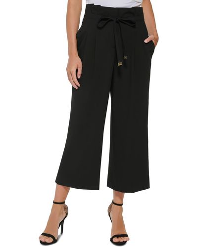 DKNY Crop Polyester Wide Leg Pants - Black