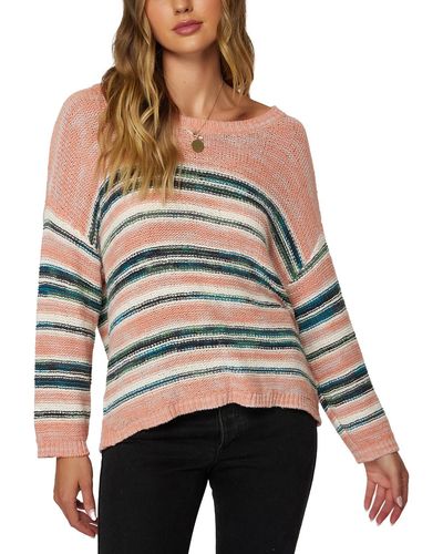 O'neill Sportswear Salty Stripe Striped Open Stitch Pullover Sweater - Gray