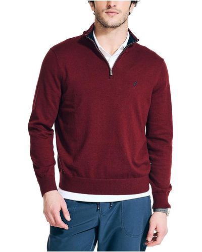 Nautica 1/4 Zip Mock Neck Pullover Sweater - Brown