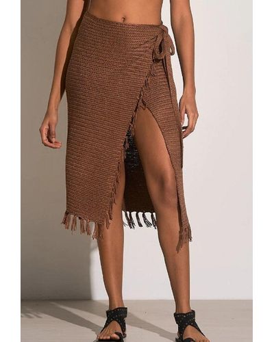 Elan Crochet Wrap Skirt - Brown
