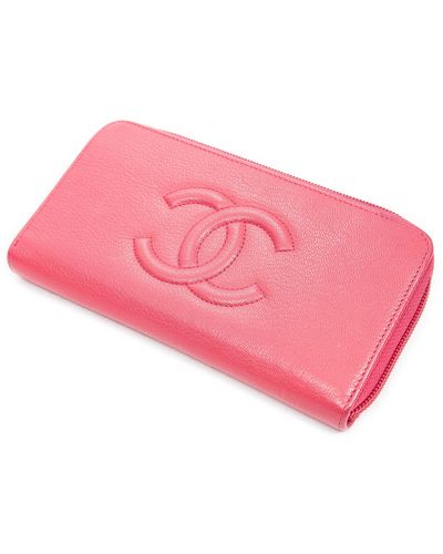 Chanel Cc Long Zip Around Wallet - Pink