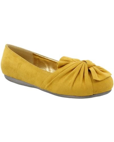 Bellini Snug Faux Suede Ruched Ballet Flats - Yellow