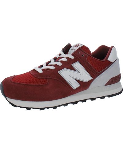 New Balance 574 Lace-up Faux Suede Casual And Fashion Sneakers - Red