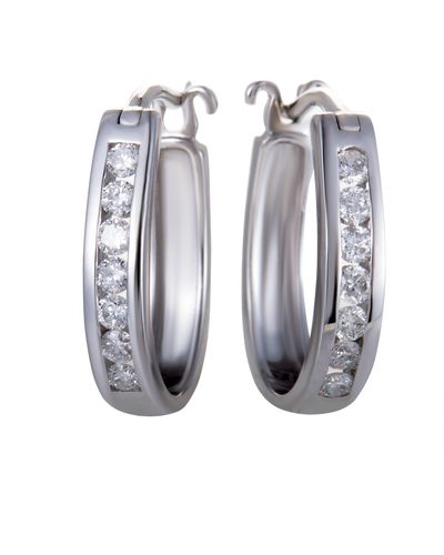 Non-Branded Lb Exclusive 14k White Gold Oval Channel Set Diamond Hoop huggies Earrings .33 Carat (0.33 Ctw) Diamonds - Gray