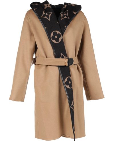 Louis Vuitton Monogram Giant Hooded Wrap Coat Gown Coat Wool Silk Light - Brown