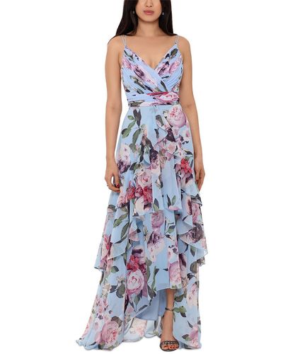 Xscape Floral Maxi Evening Dress - Blue