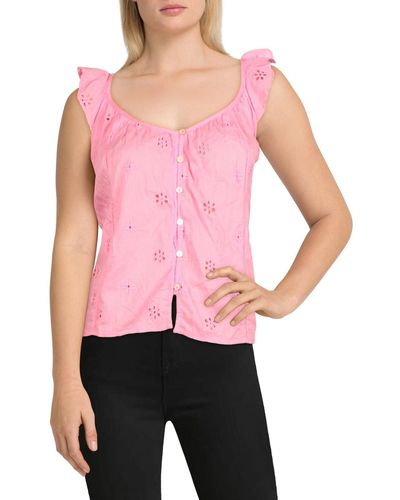 Velvet By Graham & Spencer Eyelet Button Up T-shirt - Pink