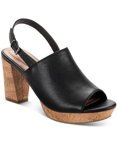 Style & Co. Jenisee Faux Leather Slingback Wedge Heels - Black