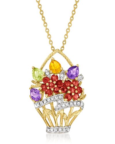 Ross-Simons Multi-gemstone Flower Basket Pendant Necklace - Metallic