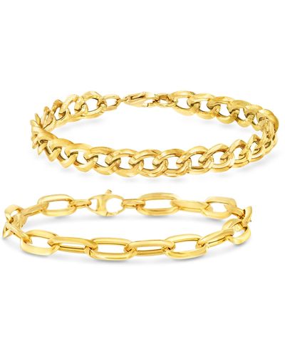 Ross-Simons Italian 14kt Yellow Gold Jewelry Set: Set Of Curb-link And Paper Clip Link Bracelets - Metallic