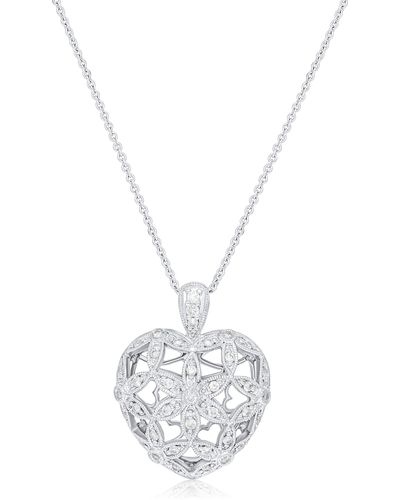 Diana M. Jewels 18kt White Gold Heart Shaped Pendant With Flower Design Featuring 1.20 Cts Of Diamonds