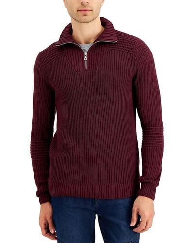 INC Cable Knit Quarter-zip Pullover Sweater - Purple