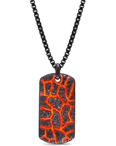 Monary Rivers Of Fire Black Rhodium Plated Sterling Silver Textured Red Orange Enamel Tag