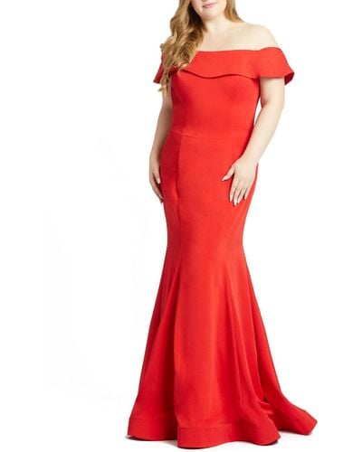 Mac Duggal Plus Off-the-shoulder Mermaid Evening Dress - Red