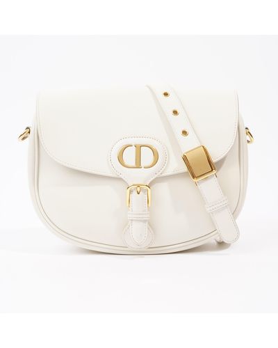 Dior Box Calfskin Edium Bobby Flap Cream Calfskin Leather Shoulder Bag - White