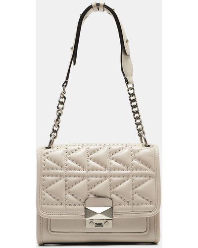 Karl Lagerfeld Quilted Studded Leather Shoulder Bag - Metallic