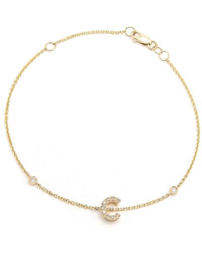 Monary Diamond Initial Fashion Bracelet "c" (14k) (6+1") - Metallic