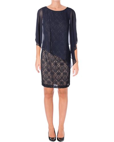 Connected Apparel Lace Overlay Pullover Cocktail Dress - Blue