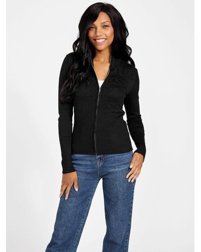 Guess Factory Vitchelle Shimmer Zip Sweater - Black