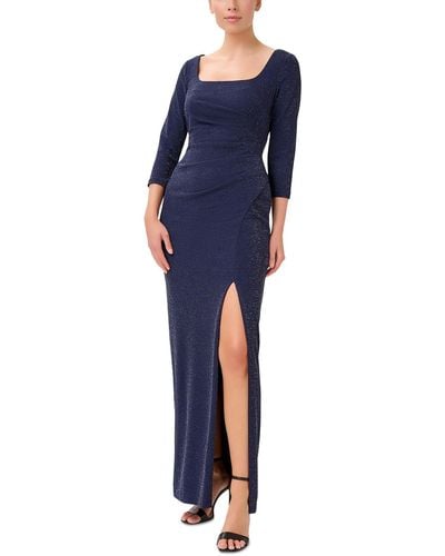 Adrianna Papell Metallic Long Evening Dress - Blue