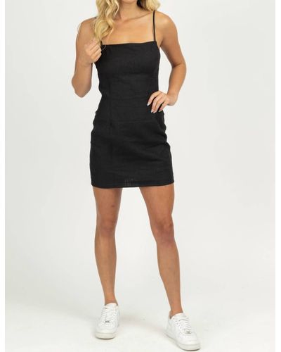 Olivaceous Open Tie Back Linen Mini Dress - Black