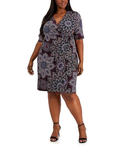Connected Apparel Plus Printed Knee Sheath Dress - Gray