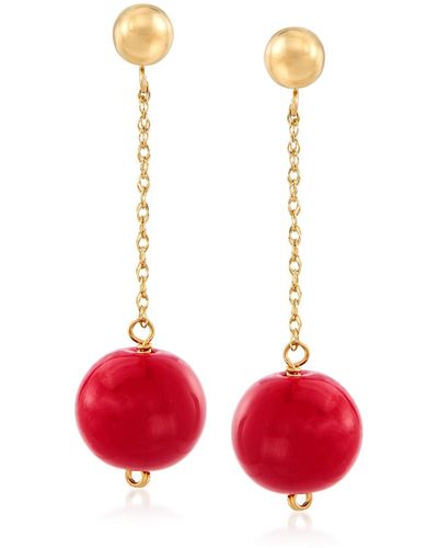 Ross-Simons 10.5-11mm Coral Bead Drop Earrings - Red