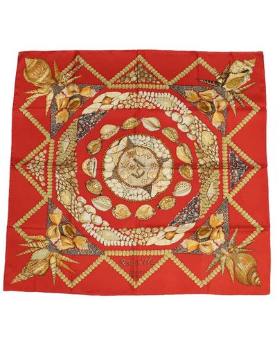 Hermès Hermes Carre 90 Rocaille Scarf Silk Auth Hk761 - Red